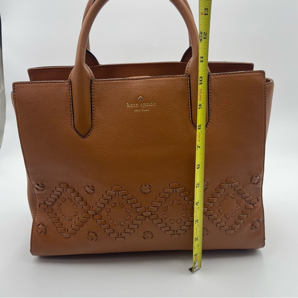 NWB Kate Spade Knott Mini Crossbody Tote Brown Leather Purse  Kate Spade Pebbled Leather Tote Woven Detail Panel - Cinnamon Brown—MSRP $359